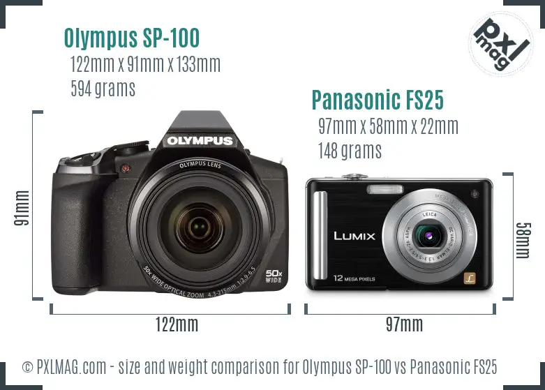 Olympus SP-100 vs Panasonic FS25 size comparison