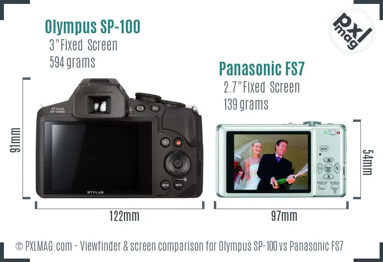 Olympus SP-100 vs Panasonic FS7 Screen and Viewfinder comparison