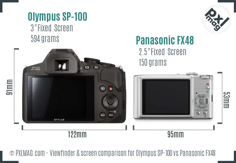 Olympus SP-100 vs Panasonic FX48 Screen and Viewfinder comparison