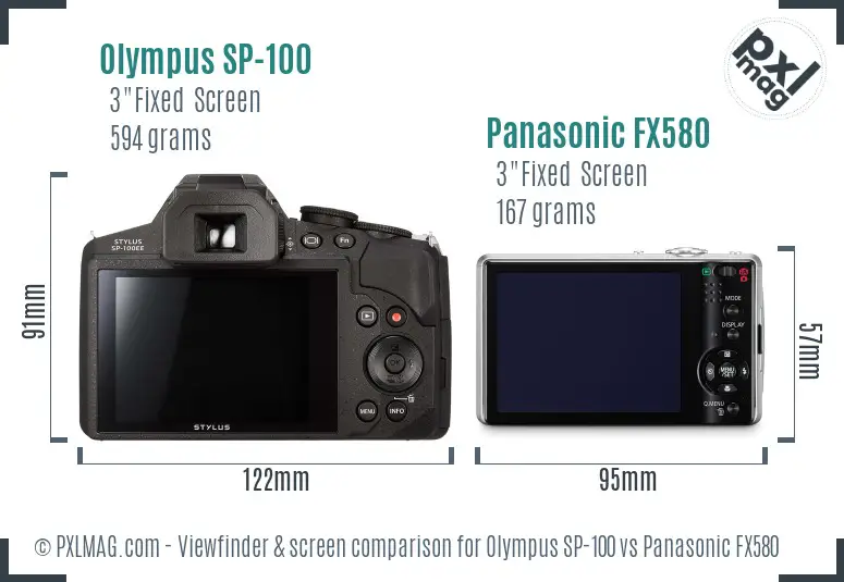 Olympus SP-100 vs Panasonic FX580 Screen and Viewfinder comparison