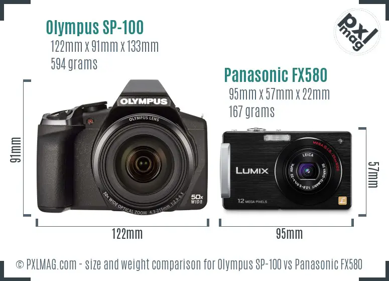 Olympus SP-100 vs Panasonic FX580 size comparison