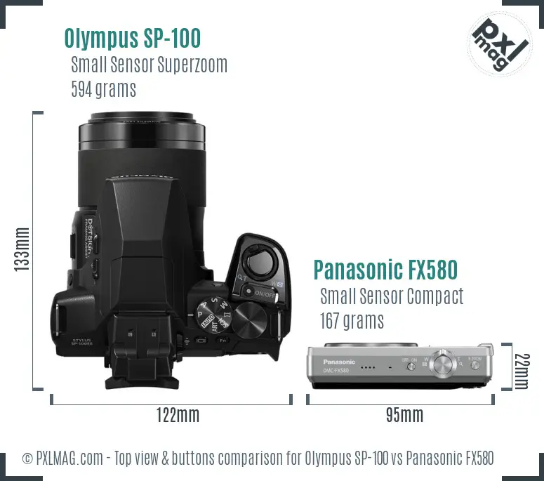 Olympus SP-100 vs Panasonic FX580 top view buttons comparison