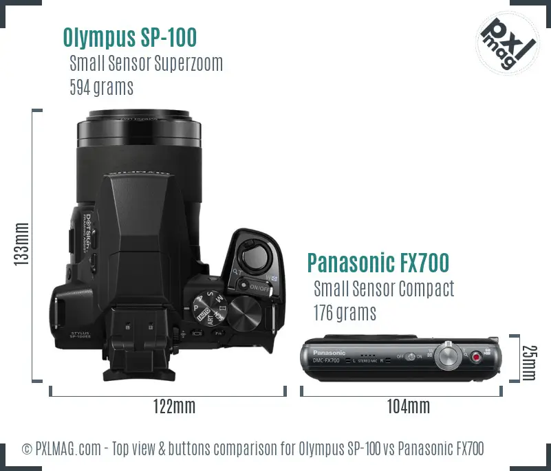 Olympus SP-100 vs Panasonic FX700 top view buttons comparison