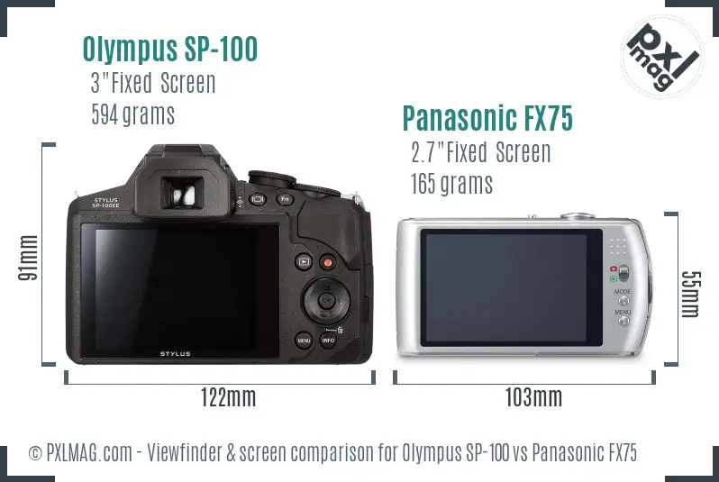 Olympus SP-100 vs Panasonic FX75 Screen and Viewfinder comparison