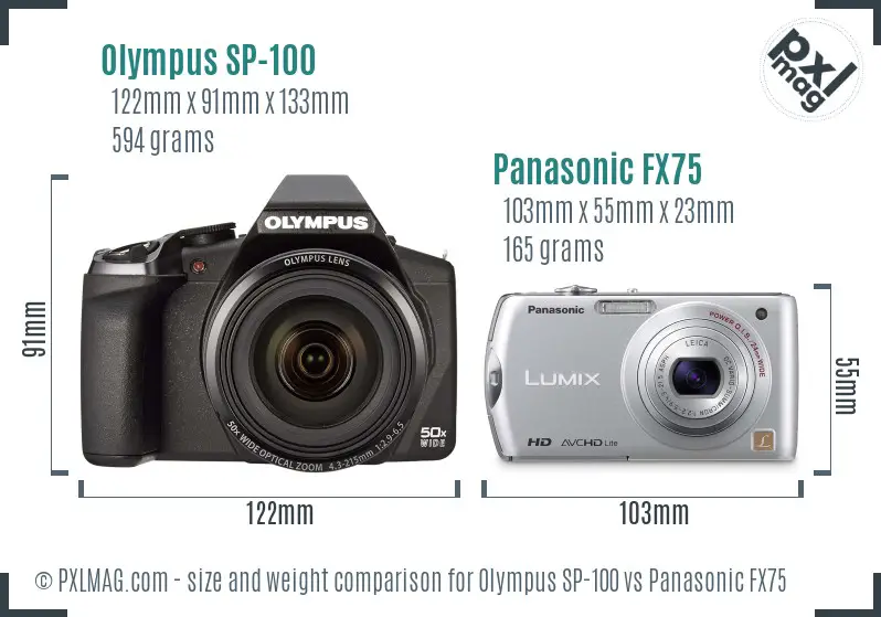 Olympus SP-100 vs Panasonic FX75 size comparison