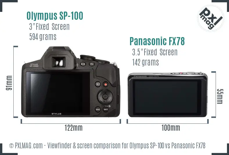 Olympus SP-100 vs Panasonic FX78 Screen and Viewfinder comparison