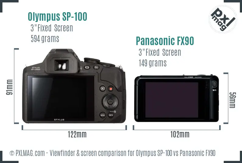 Olympus SP-100 vs Panasonic FX90 Screen and Viewfinder comparison