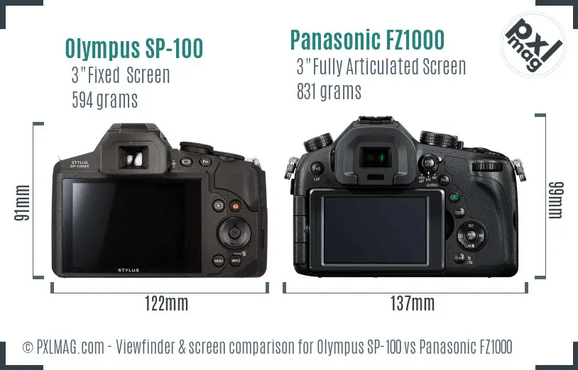 Olympus SP-100 vs Panasonic FZ1000 Screen and Viewfinder comparison