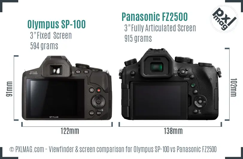 Olympus SP-100 vs Panasonic FZ2500 Screen and Viewfinder comparison