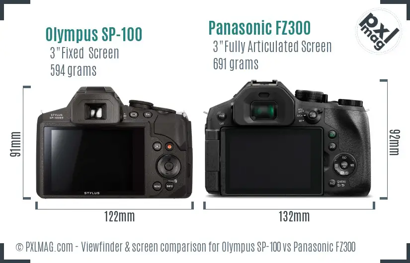 Olympus SP-100 vs Panasonic FZ300 Screen and Viewfinder comparison
