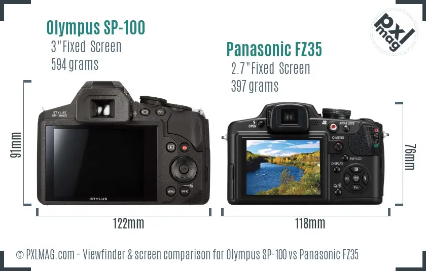 Olympus SP-100 vs Panasonic FZ35 Screen and Viewfinder comparison