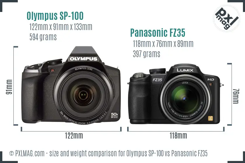 Olympus SP-100 vs Panasonic FZ35 size comparison