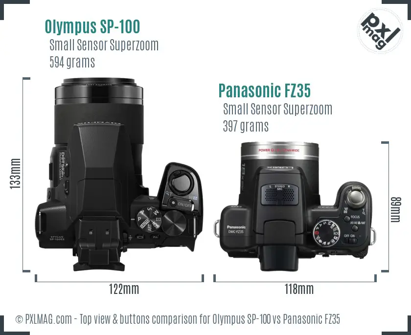 Olympus SP-100 vs Panasonic FZ35 top view buttons comparison