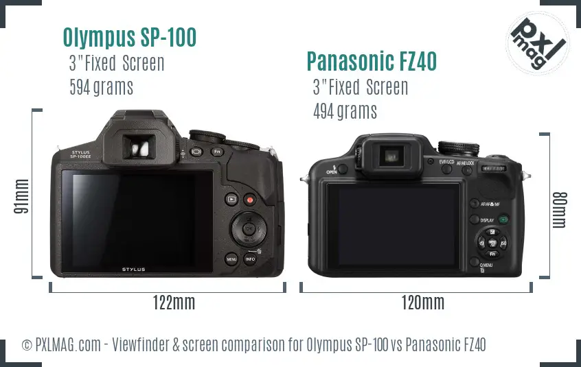 Olympus SP-100 vs Panasonic FZ40 Screen and Viewfinder comparison