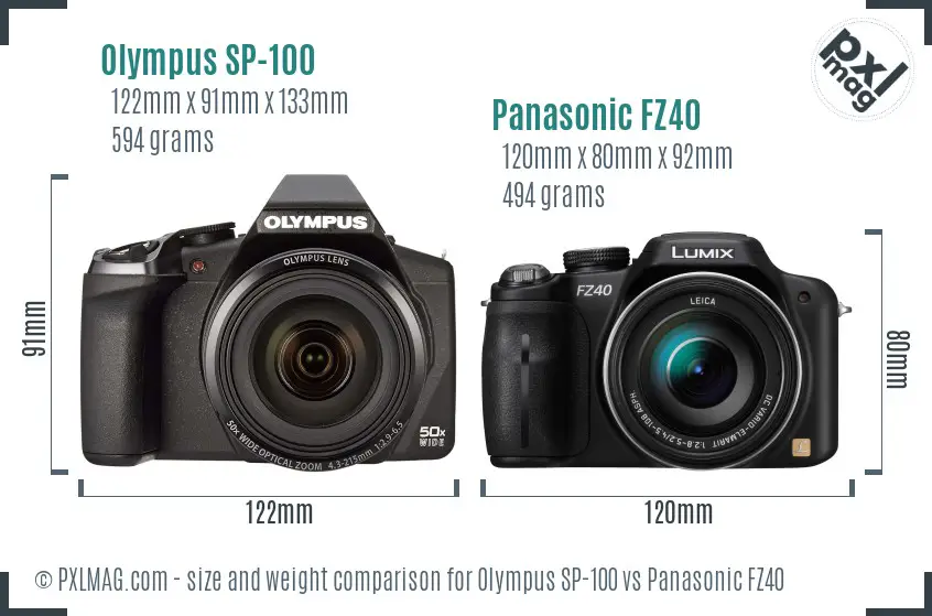 Olympus SP-100 vs Panasonic FZ40 size comparison