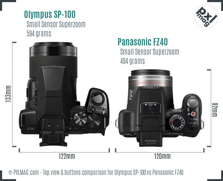 Olympus SP-100 vs Panasonic FZ40 top view buttons comparison