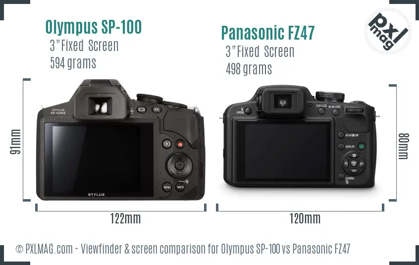 Olympus SP-100 vs Panasonic FZ47 Screen and Viewfinder comparison