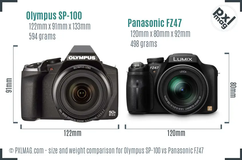 Olympus SP-100 vs Panasonic FZ47 size comparison