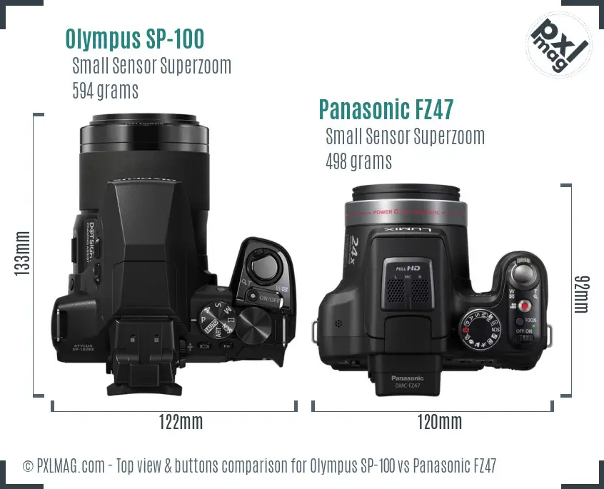 Olympus SP-100 vs Panasonic FZ47 top view buttons comparison