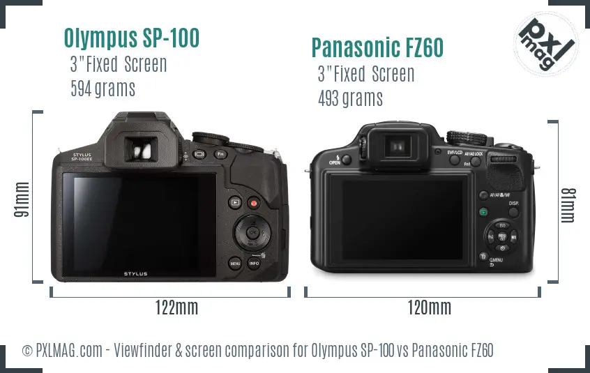 Olympus SP-100 vs Panasonic FZ60 Screen and Viewfinder comparison