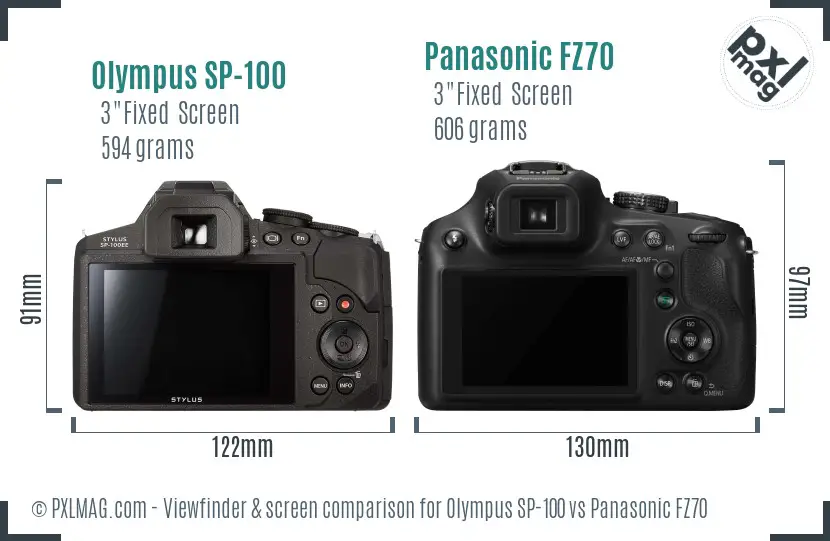 Olympus SP-100 vs Panasonic FZ70 Screen and Viewfinder comparison