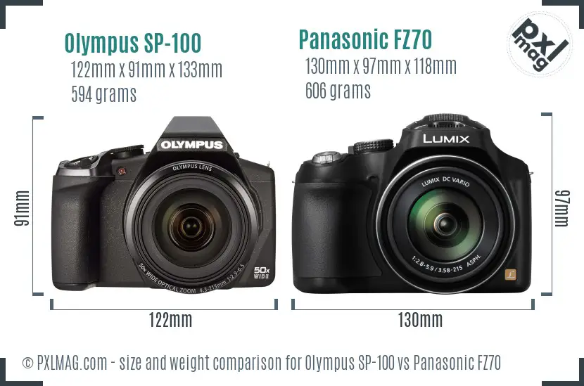 Olympus SP-100 vs Panasonic FZ70 size comparison