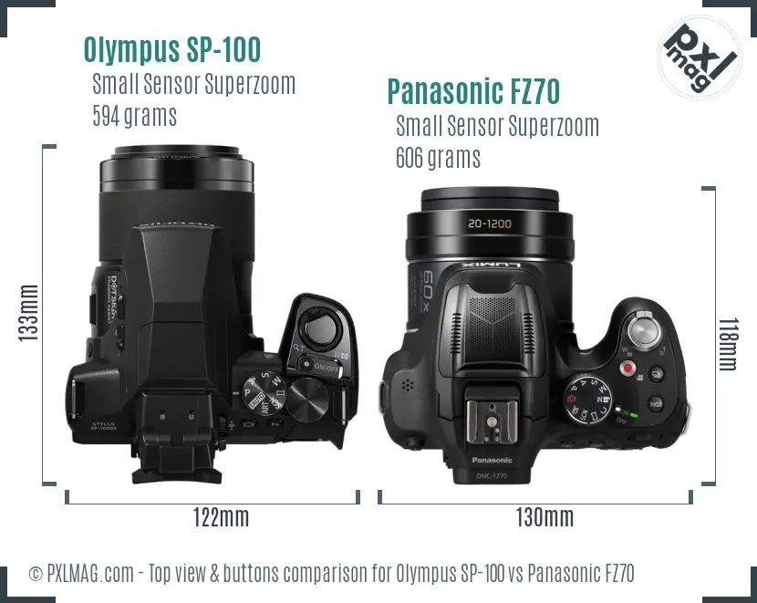 Olympus SP-100 vs Panasonic FZ70 top view buttons comparison