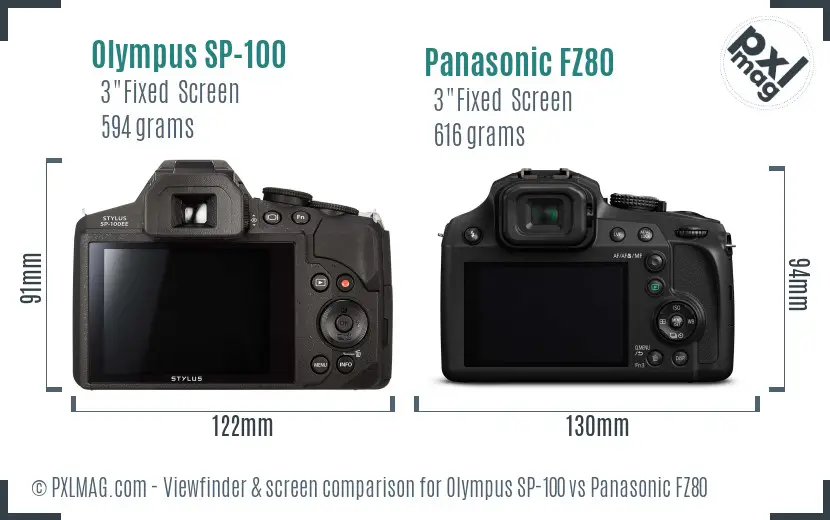 Olympus SP-100 vs Panasonic FZ80 Screen and Viewfinder comparison