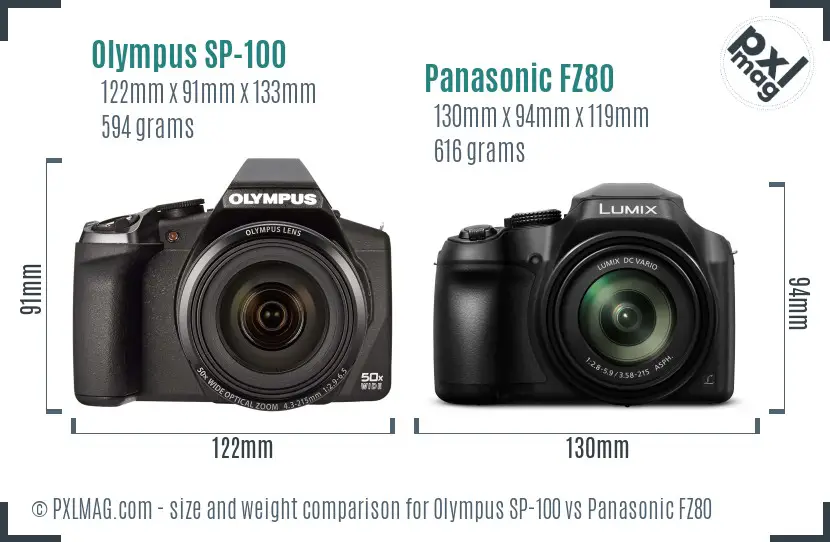 Olympus SP-100 vs Panasonic FZ80 size comparison
