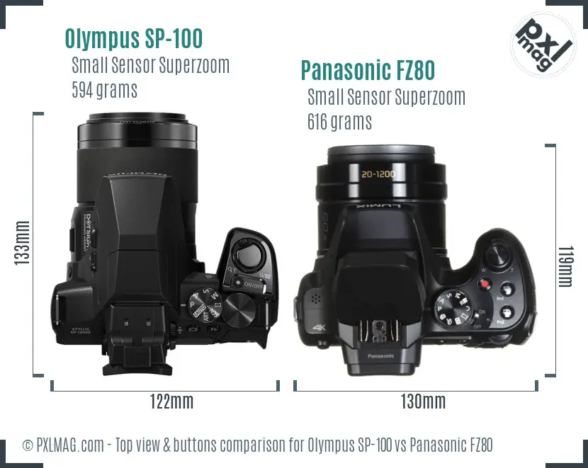 Olympus SP-100 vs Panasonic FZ80 top view buttons comparison