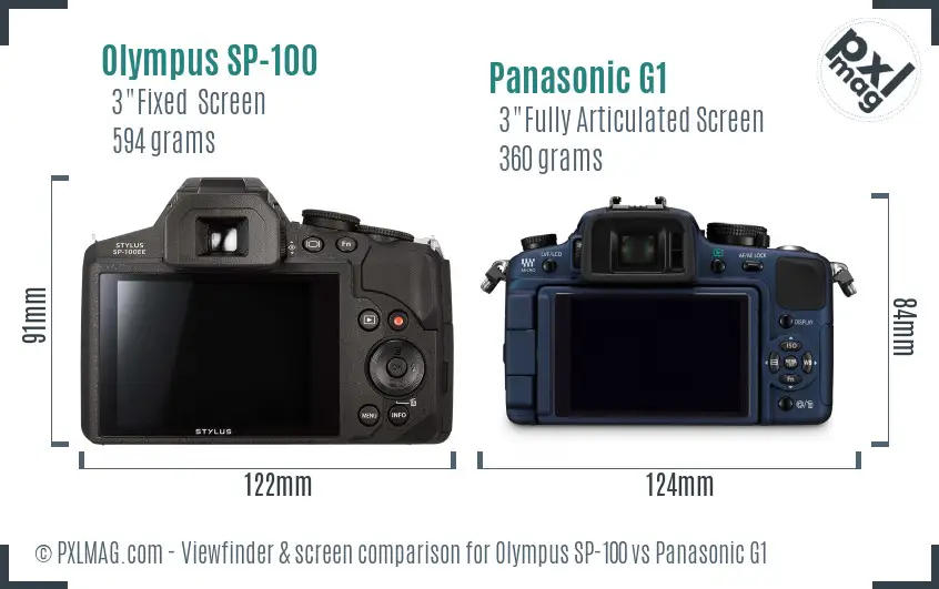 Olympus SP-100 vs Panasonic G1 Screen and Viewfinder comparison