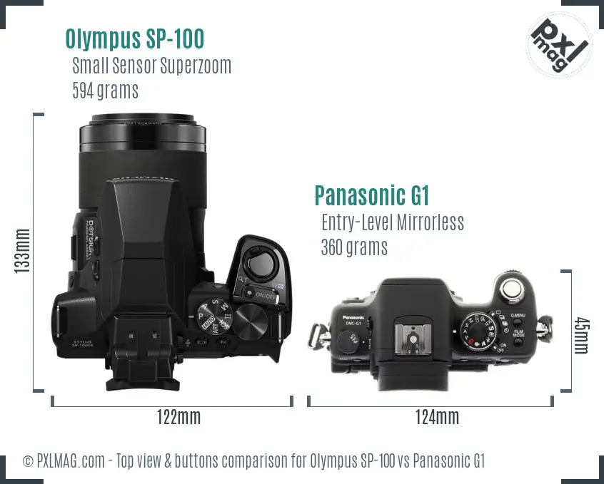Olympus SP-100 vs Panasonic G1 top view buttons comparison