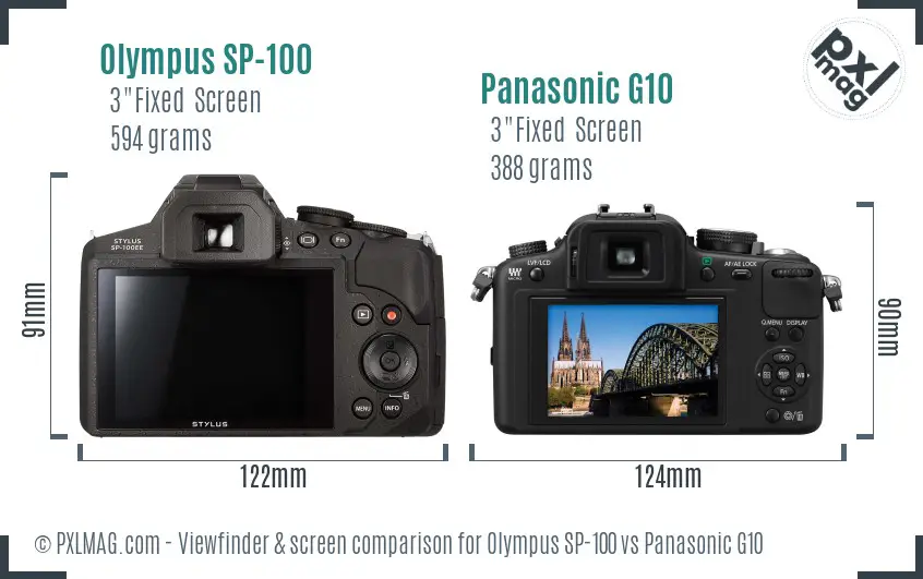Olympus SP-100 vs Panasonic G10 Screen and Viewfinder comparison
