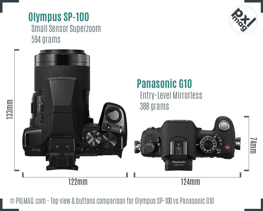 Olympus SP-100 vs Panasonic G10 top view buttons comparison