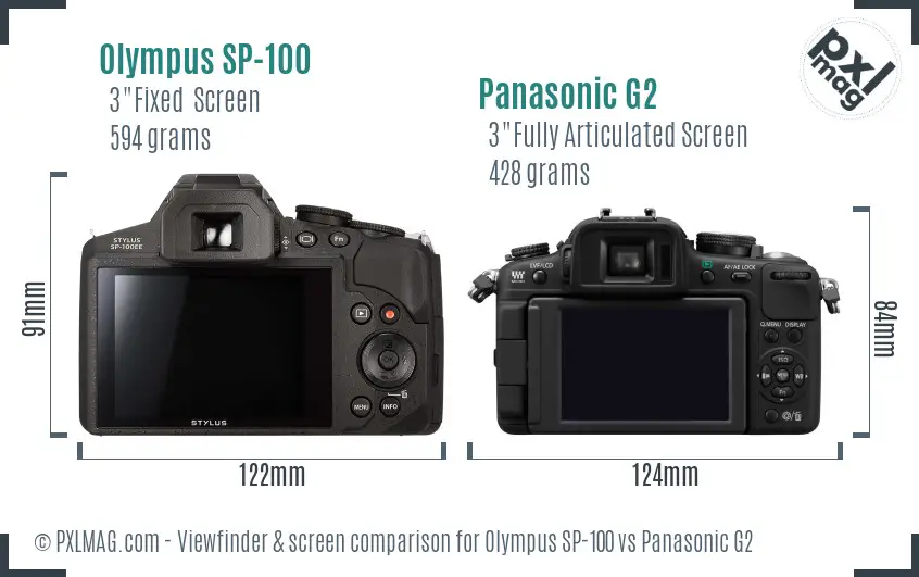 Olympus SP-100 vs Panasonic G2 Screen and Viewfinder comparison