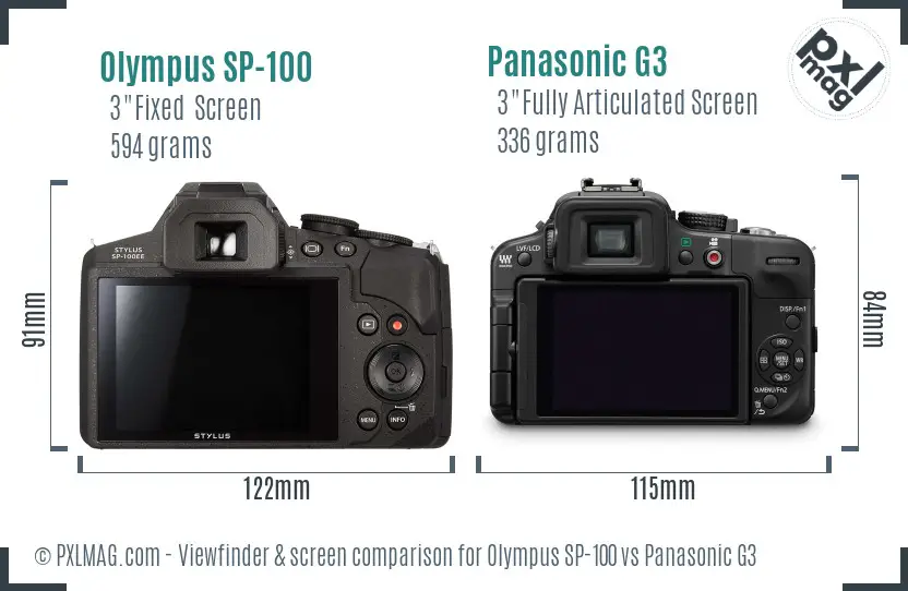 Olympus SP-100 vs Panasonic G3 Screen and Viewfinder comparison