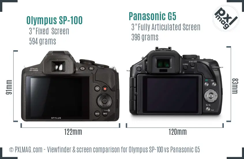 Olympus SP-100 vs Panasonic G5 Screen and Viewfinder comparison