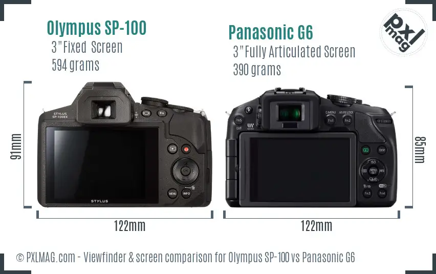 Olympus SP-100 vs Panasonic G6 Screen and Viewfinder comparison