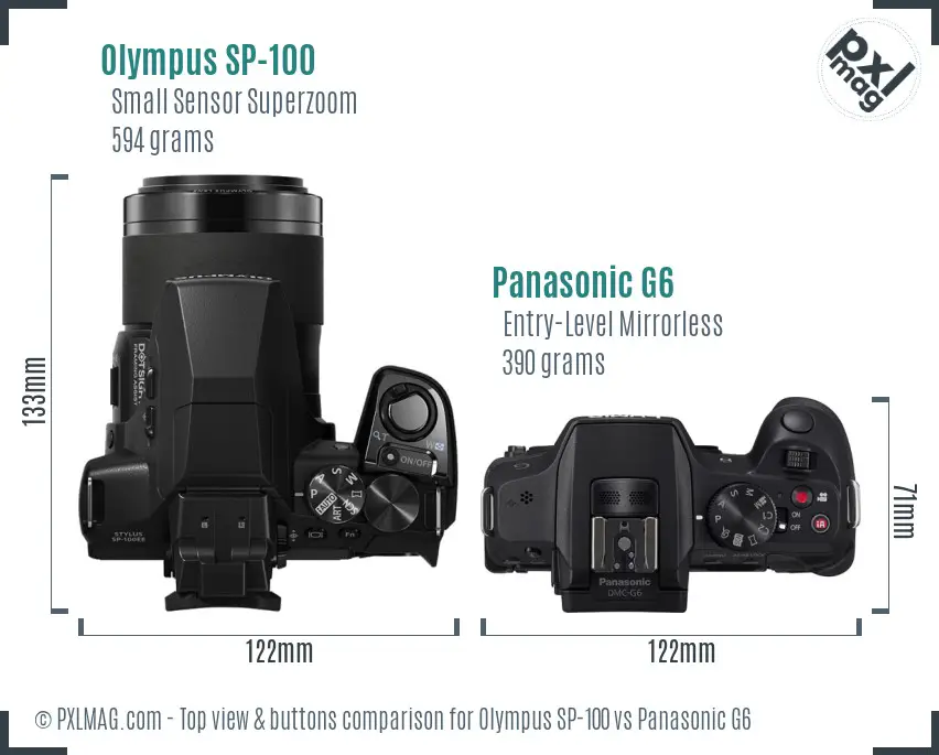 Olympus SP-100 vs Panasonic G6 top view buttons comparison