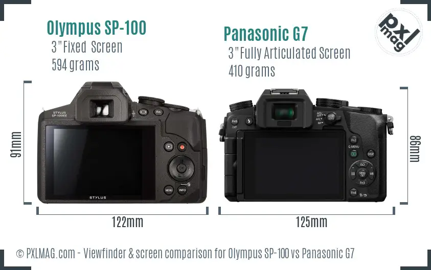 Olympus SP-100 vs Panasonic G7 Screen and Viewfinder comparison