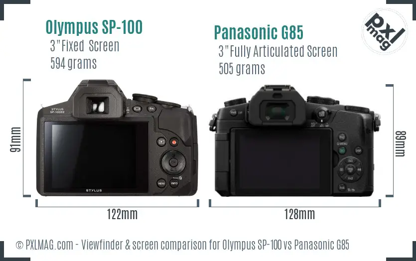 Olympus SP-100 vs Panasonic G85 Screen and Viewfinder comparison