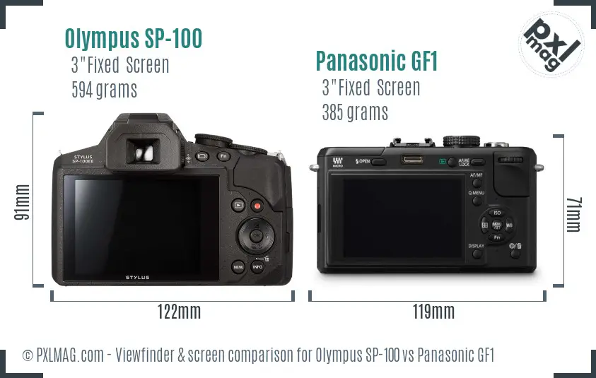 Olympus SP-100 vs Panasonic GF1 Screen and Viewfinder comparison