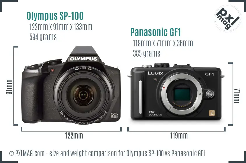 Olympus SP-100 vs Panasonic GF1 size comparison