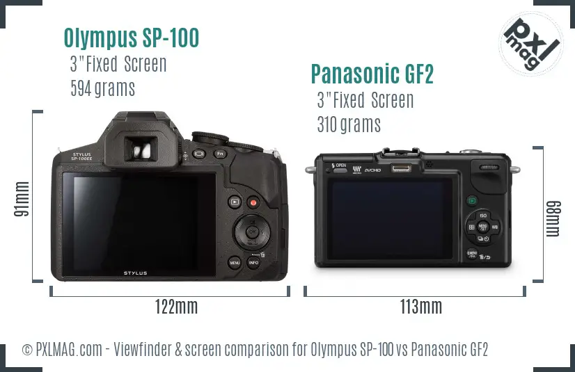 Olympus SP-100 vs Panasonic GF2 Screen and Viewfinder comparison
