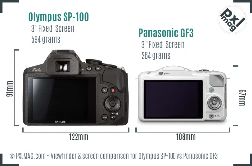 Olympus SP-100 vs Panasonic GF3 Screen and Viewfinder comparison