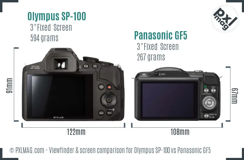 Olympus SP-100 vs Panasonic GF5 Screen and Viewfinder comparison