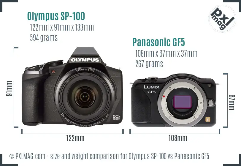 Olympus SP-100 vs Panasonic GF5 size comparison