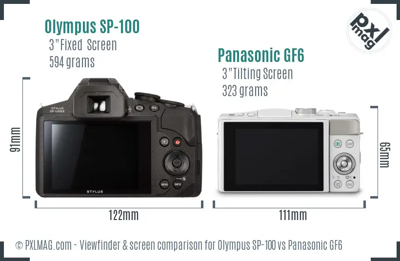 Olympus SP-100 vs Panasonic GF6 Screen and Viewfinder comparison