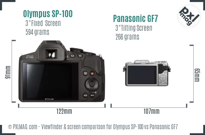 Olympus SP-100 vs Panasonic GF7 Screen and Viewfinder comparison