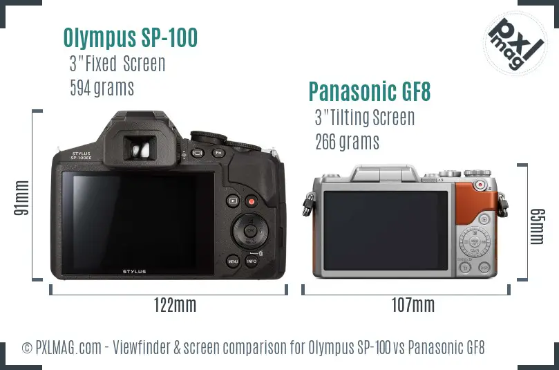 Olympus SP-100 vs Panasonic GF8 Screen and Viewfinder comparison